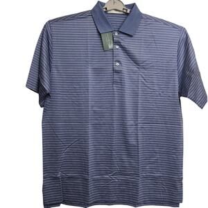 Fairway & Greene Men’s Large Blue Stripe Polo Shirt 100% Cotton NWT Golf Top‎
